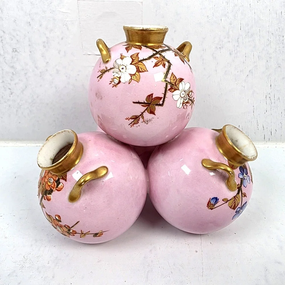 Antique‎ Royal Worcester Pink Stacked Ball Bulb Quadtriple Vase 5